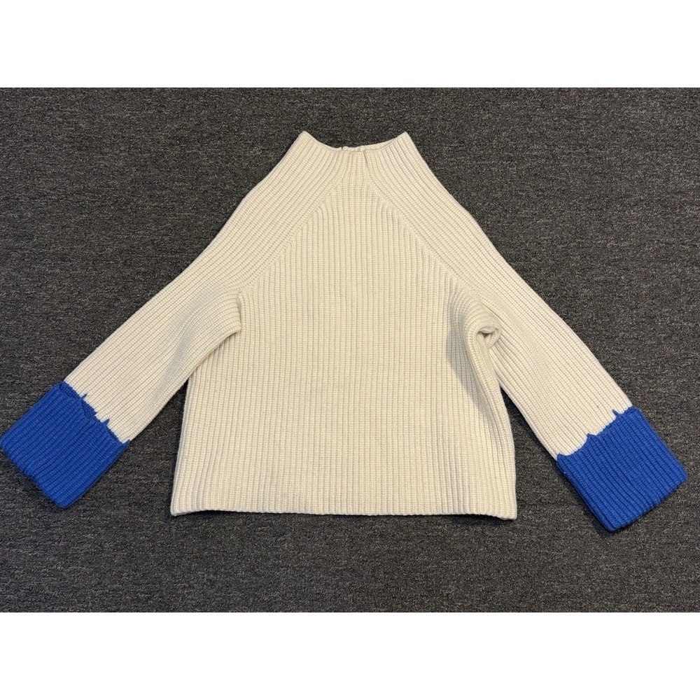 TORY BURCH SPORT  Knit Sweater Women's Small Ivory/ Blue 100% Merino Wool Cozy ✨
